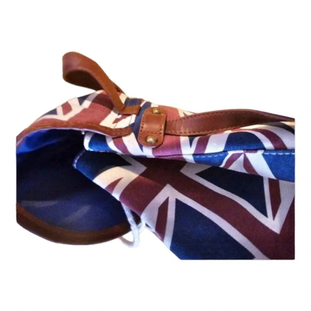 Union Jack British England UK canvas faux‎ leather red white & blue backpack
